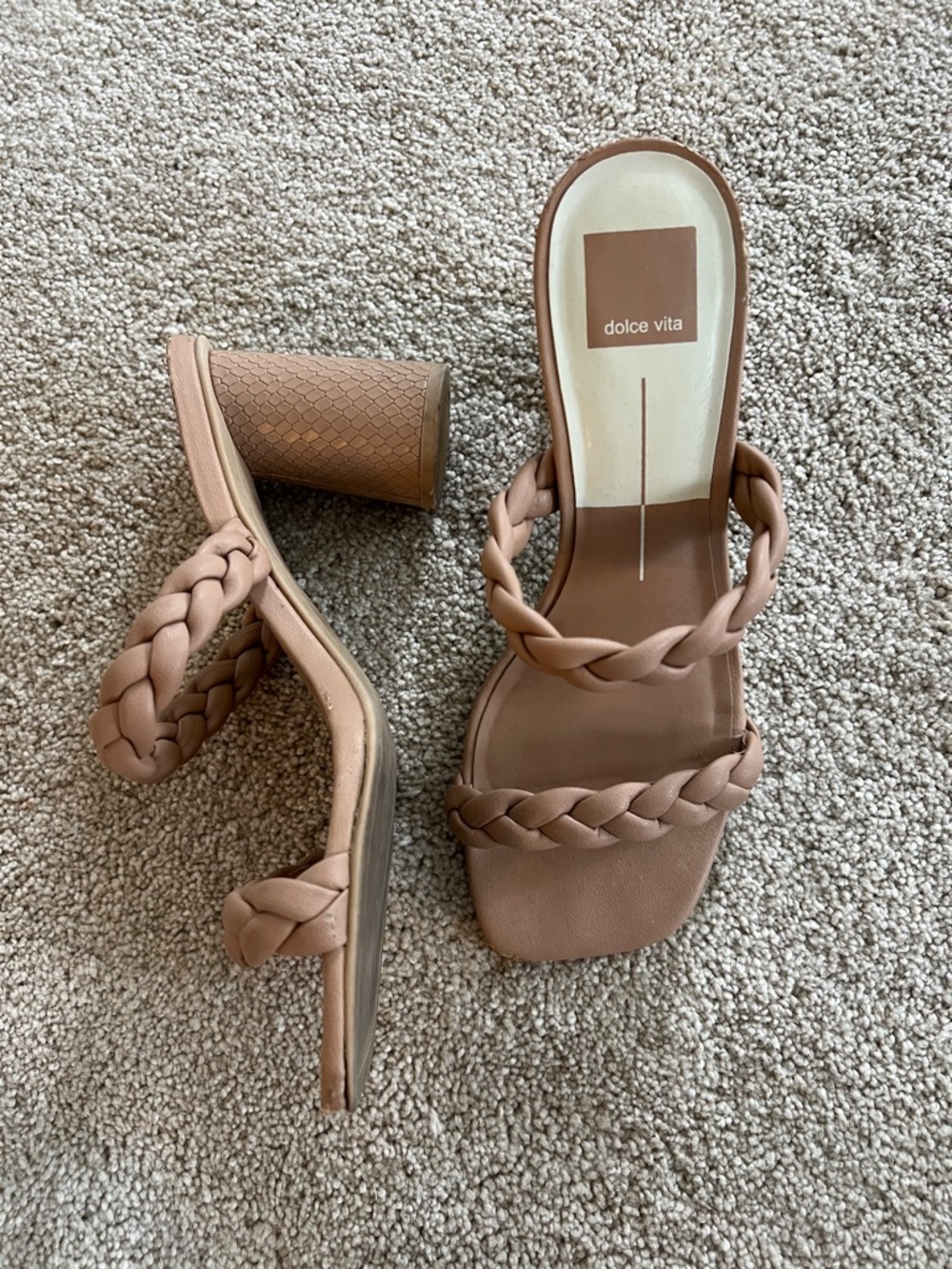 Dolce vita braided heels nude brown tan chunky sandals